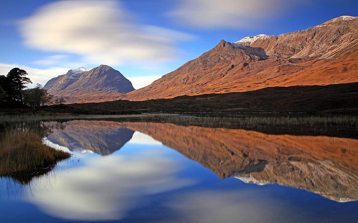 Lake, mountain, blue sky, water reflection, Lake, Mountain, Blue, Sky, Water, Reflection, HD wallpaper