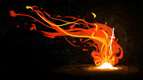 모닥불, 다크 소울, 비디오 게임 아트, 화재, 검, 비디오 게임, HD 배경 화면 HD wallpaper