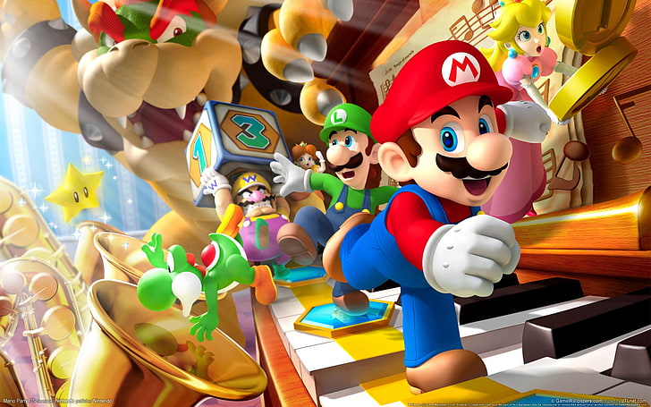 Super Mario digital wallpaper, Super Mario, Mario Party, Nintendo, bowser, Luigi, Princess Peach, video games, Peach, HD wallpaper