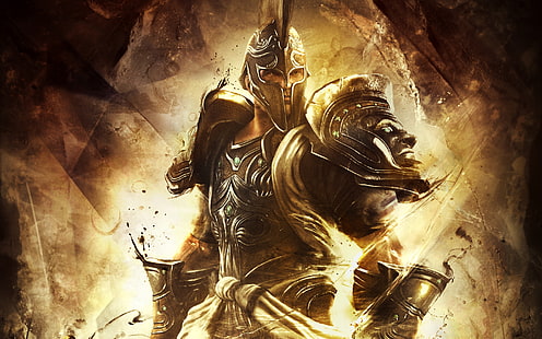 God of War Trojan, homem de armadura de aço, cavalo de Tróia, HD papel de parede HD wallpaper