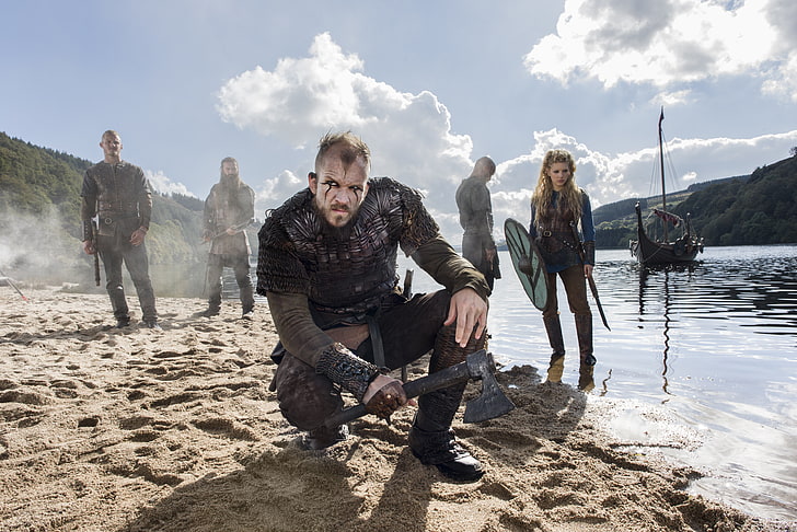 Fond d'écran numérique de la série télévisée Vikings, la série, les personnages, le fjord, Vikings, les Vikings, Katheryn Winnick, Travis Fimmel, Ragnar Lodbrok, Fond d'écran HD