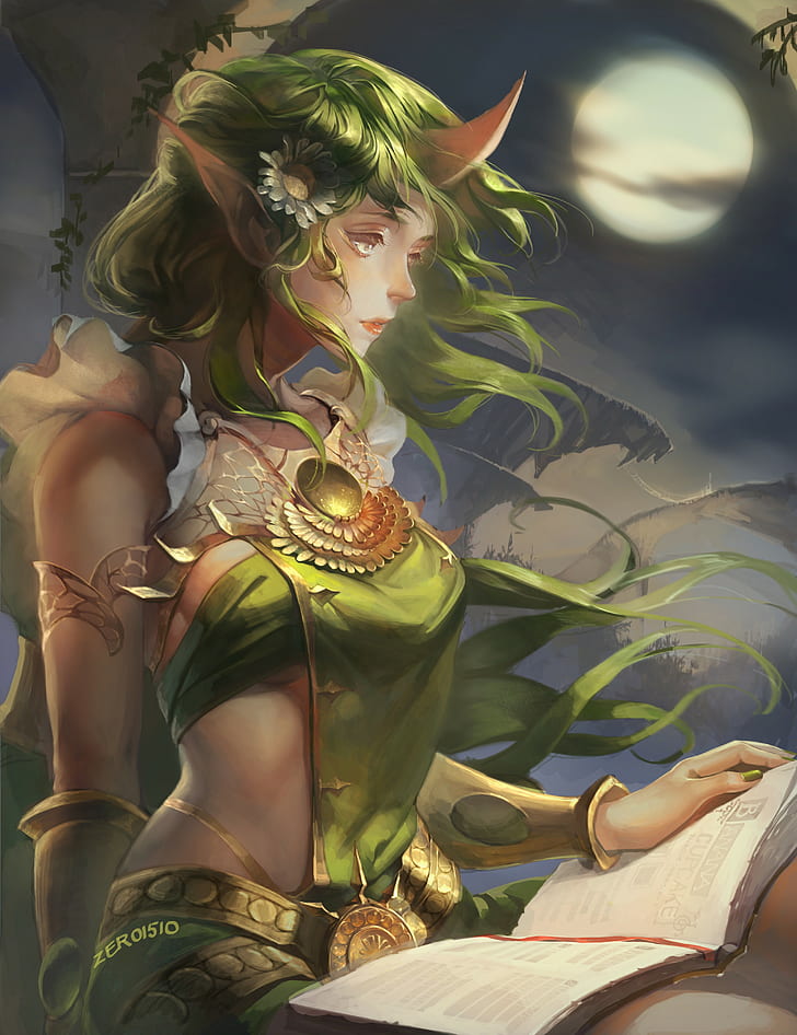 League Of Legends, Soraka, Green Hair, Moon, green haired woman illustration, league of legends, soraka, green hair, moon, HD wallpaper