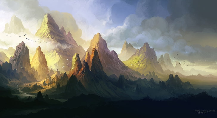 art, clouds, ferdinand, ladera, mountains, ridge, HD wallpaper