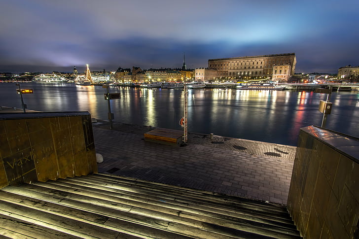 cityscape photo of low-rise and high-rise concrete buildings during nigh time, sweden, sweden, View, old town, Stockholm, Sweden, cityscape, photo, low-rise, high-rise, concrete, buildings, nigh, time, christmas, city, clouds, konica minolta, landscape, long exposure, motion, old, photography, reflections, sea, sky, sony a7, stairs, town, travel, tree, urban, Stockholms län, night, architecture, harbor, famous Place, river, water, urban Scene, europe, HD wallpaper