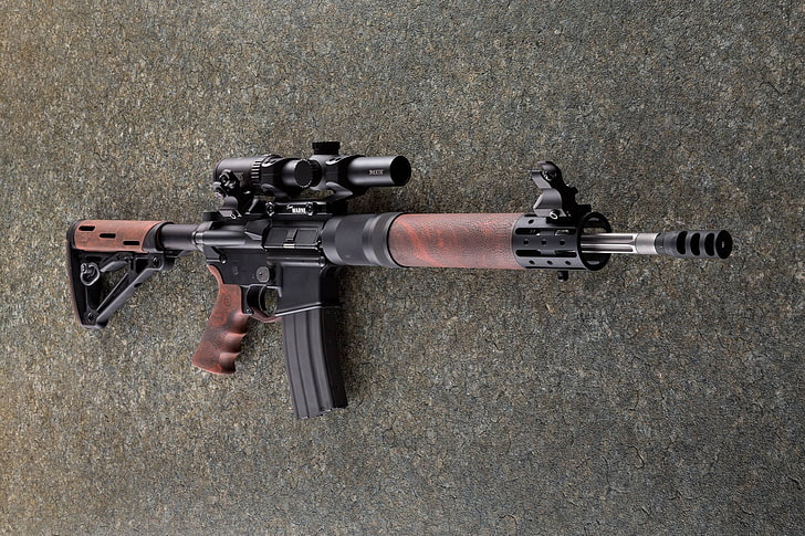 braunes und schwarzes Gewehr, Waffen, Sturmgewehr, AR-15, HD-Hintergrundbild