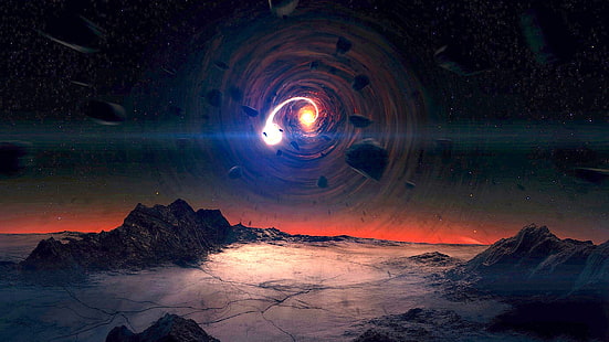 Black Hole Debris Alien Landscape Stars HD, черно, пейзаж, пространство, звезди, извънземно, отломки, дупка, HD тапет HD wallpaper