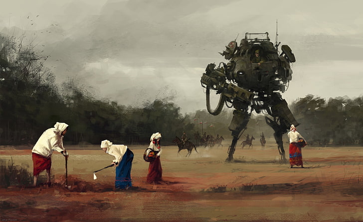 red and blue long skirts, mech, Iron Harvest, HD wallpaper