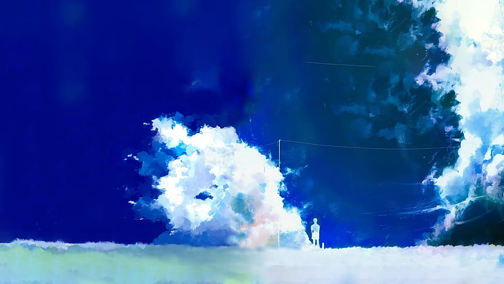 لوحة تجريدية بيضاء وزرقاء ، غيوم ، أنمي ، طوكيو غول، خلفية HD