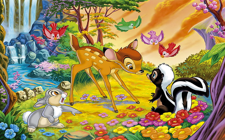 Cartoon Walt Disney Bambi Thumper E Flower Disney Hd Wallpaper alta risoluzione 2560 × 1600, Sfondo HD
