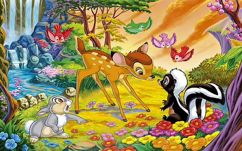 Dibujos animados Walt Disney Bambi Thumper y flor Disney Hd fondo de pantalla de alta resolución 2560 × 1600, Fondo de pantalla HD HD wallpaper