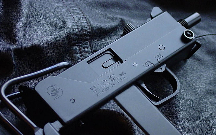 Ingram MAC-10, czarny pistolet maszynowy mac-10, wojna i armia, niebieski, wojna, broń, pistolet, Tapety HD