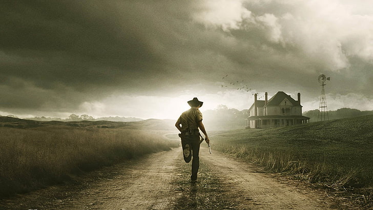 svart cowboyhatt för män, TV-show, The Walking Dead, Andrew Lincoln, Rick Grimes, HD tapet