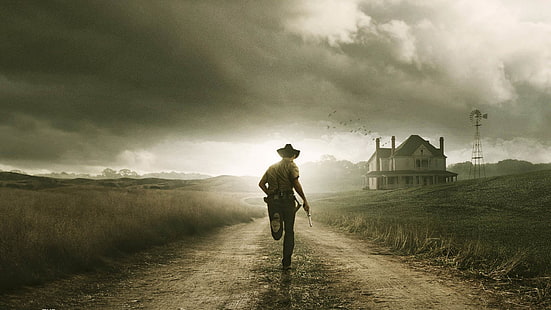 chapéu de cowboy preto masculino, programa de TV, The Walking Dead, Andrew Lincoln, Rick Grimes, HD papel de parede HD wallpaper