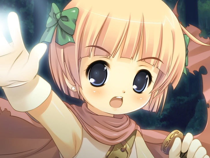 anime character holding sword illustration, akiba hideki, colorful dot, girl, blonde, hand, big eyes, HD wallpaper