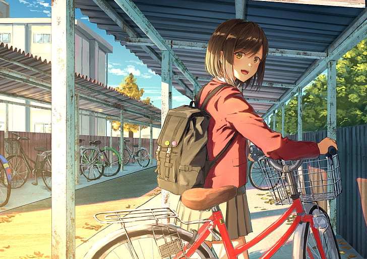 bike, girl, Parking, HD wallpaper