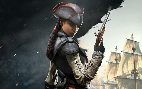 Aveline Assassin's Creed 4 Black Flag, Assassin's Creed 3 Liberation kvinnlig karaktär, svart, Creed, Flagga, Assassin's, Aveline, HD tapet HD wallpaper