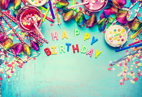 Festa, compleanno, colorato, coriandoli, buon compleanno, festa, Sfondo HD HD wallpaper