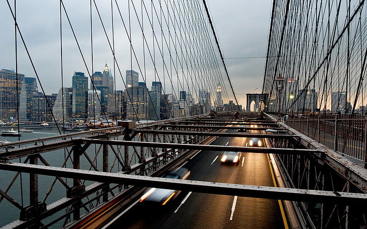 град, градски, мост, Ню Йорк, размазване в движение, градски пейзаж, небостъргач, HD тапет