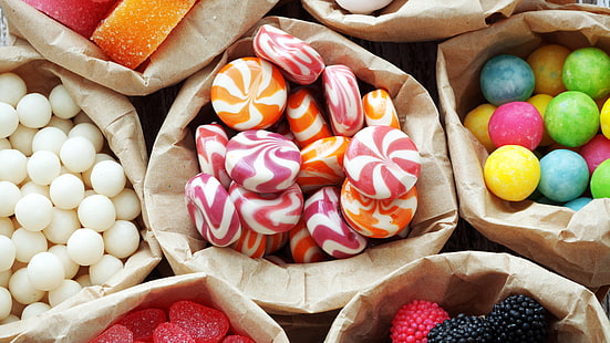 Kolorowe różne cukierki, cukierki owocowe, słodkie jedzenie, kolorowe, różne, słodycze, owoce, słodkie, jedzenie, Tapety HD HD wallpaper
