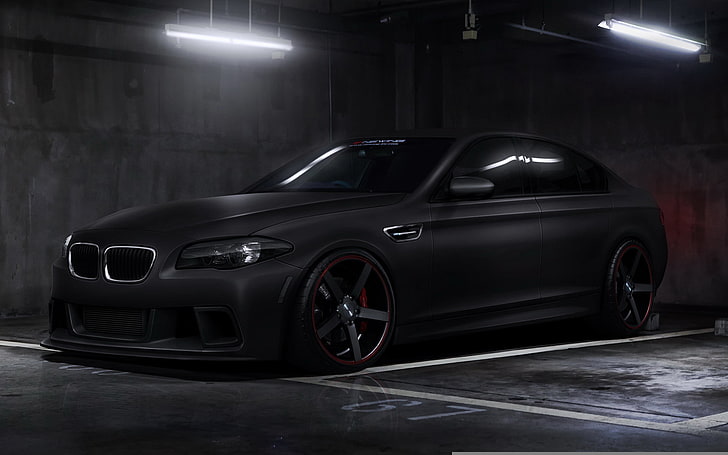 black BMW F10 sedan, car, tuning, BMW, black, bmw m5, rechange, matte, HD wallpaper
