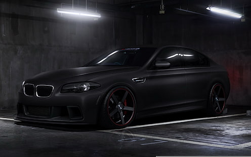 black BMW F10 sedan, car, tuning, BMW, black, bmw m5, rechange, matte, HD wallpaper HD wallpaper