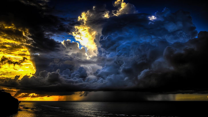 clouds, cloudy, stormy, sea, water, storm, nature, HD wallpaper