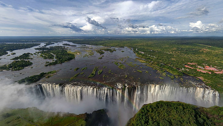 lago, paesaggio, alberi, cascate Victoria, cascata, fiume Zambezi, Sfondo HD