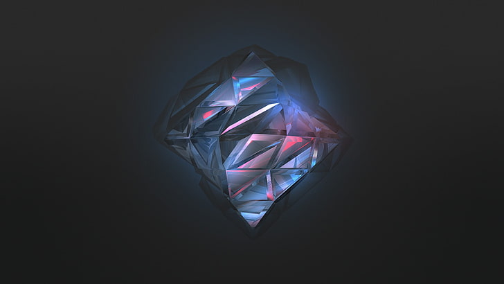 blaues und rotes kristallförmiges Logo, abstrakte, digitale Kunst, Facetten, HD-Hintergrundbild