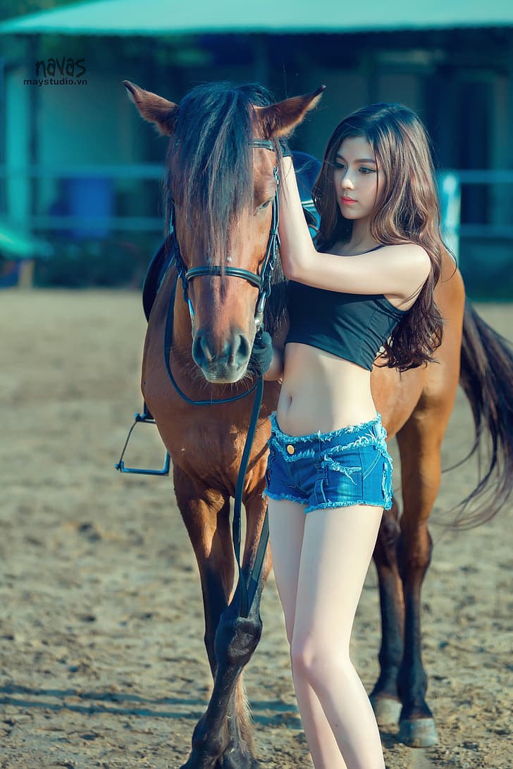 Asian, hot pants, horse, HD wallpaper