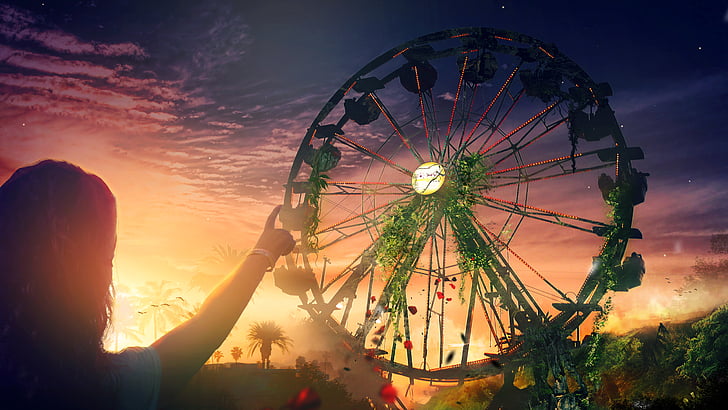 person standing in front of Ferris wheel, Ferris wheel, Adventure, HD, HD wallpaper