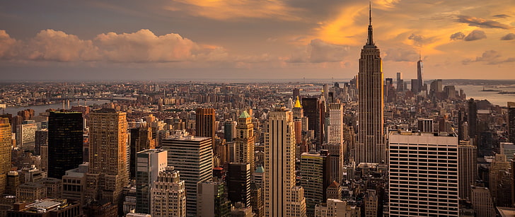 New York City, Manhattan, mattina, Empire State Building, città, nuvole, Sfondo HD