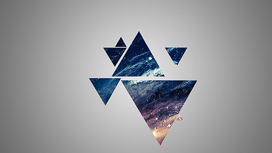 schwarze und braune Dreieckstapete, Raum, Blau, Gelb, Grau, Dreieck, HD-Hintergrundbild HD wallpaper