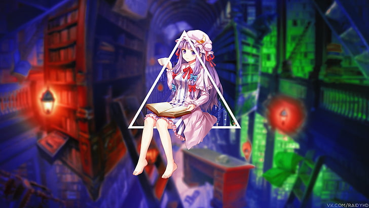 anime, anime girls, picture-in-picture, Touhou, Patchouli Knowledge, HD wallpaper