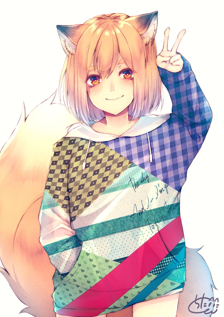 anime girls, anime, fox girl, HD wallpaper