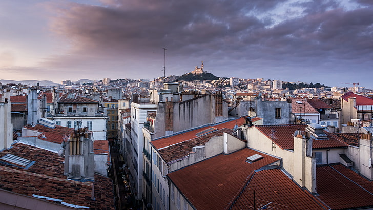 lote de construcción de hormigón blanco y marrón, paisaje urbano, Marsella, mañana, Fondo de pantalla HD