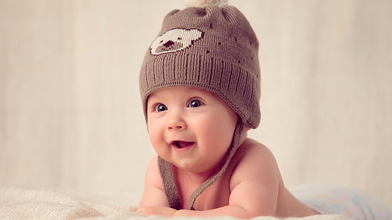 8K, 4K, bébé mignon, chapeau de moufle, chapeau, Fond d'écran HD HD wallpaper