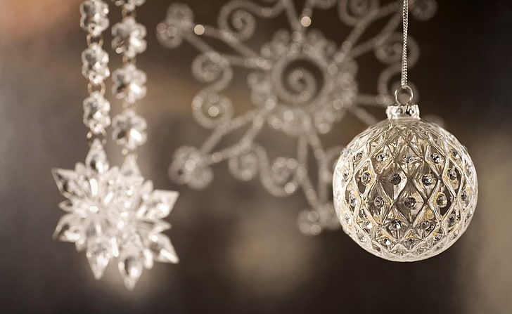 clear glass bauble, christmas decorations, balloon, rocks, snowflakes, beautiful, HD wallpaper