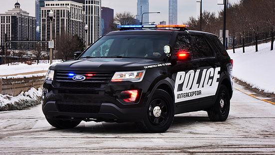 черный форд эксплорер внедорожник, форд, полиция, перехватчик, 2015, U502, HD обои HD wallpaper