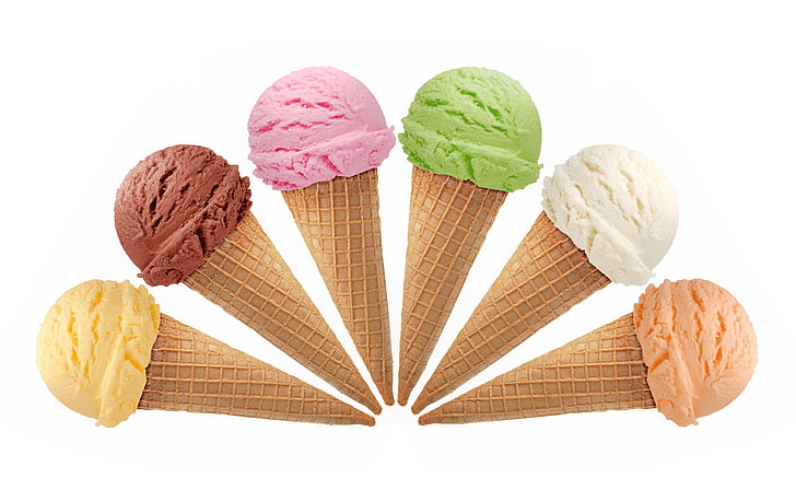 illustration de glaces assorties, orange, chocolat, sucré, crème, dessert, vanille, crème glacée, citron, Fond d'écran HD