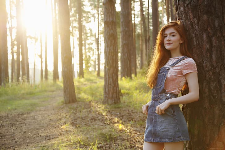 forest, girl, nature, model, red-haired beast, Jia Lissa, HD wallpaper