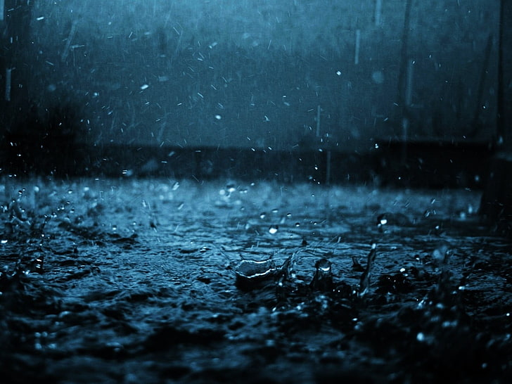 rain drops during night, rain, HD wallpaper
