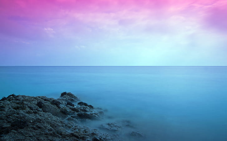 Colorful Seascape HD, black rock and body of water, beach, colorful, seascape, HD wallpaper