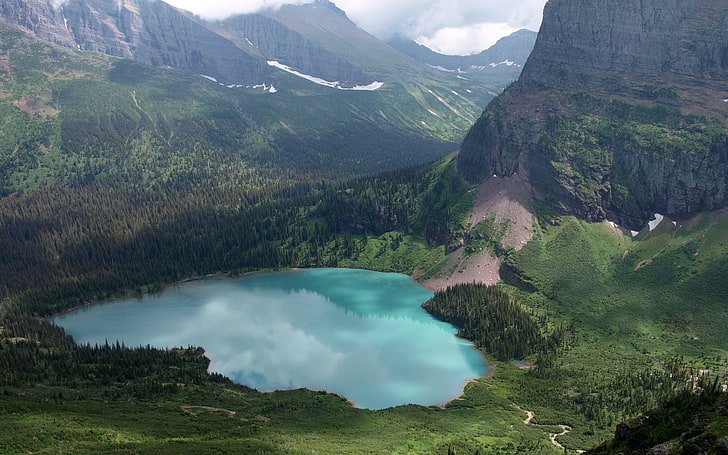 호수, 산, HD 배경 화면