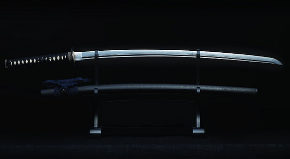 Katana Sword, 칼로 처리 한 검은 색 파라 코드, 예술적, 3D, 검, 일본, 블레이드, 스틸, Katana, 무기, HD 배경 화면 HD wallpaper