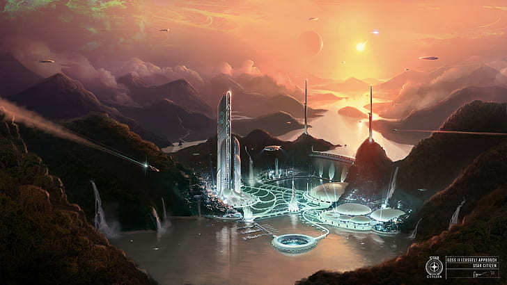 futuristische Stadt, Science Fiction, digitale Kunst, HD-Hintergrundbild