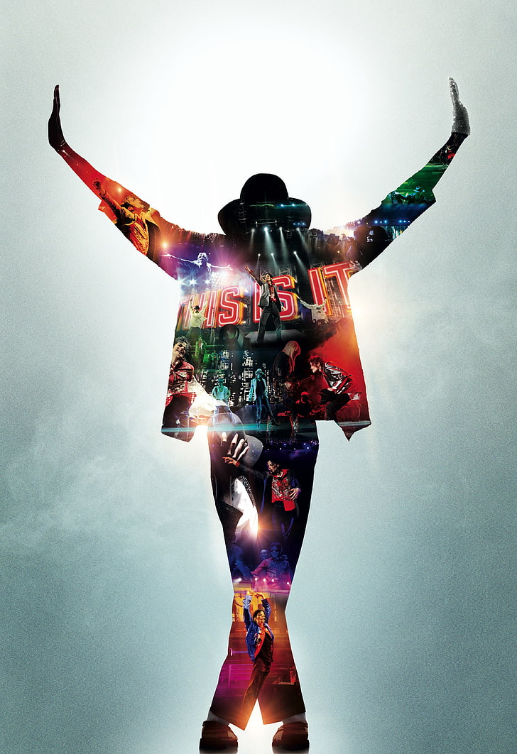 seni digital, musisi, latar belakang sederhana, pria, musik, Michael Jackson, lengan atas, menari, topi, paparan ganda, tampilan potret, kolase, panggung, konser, musik pop, Wallpaper HD, wallpaper seluler