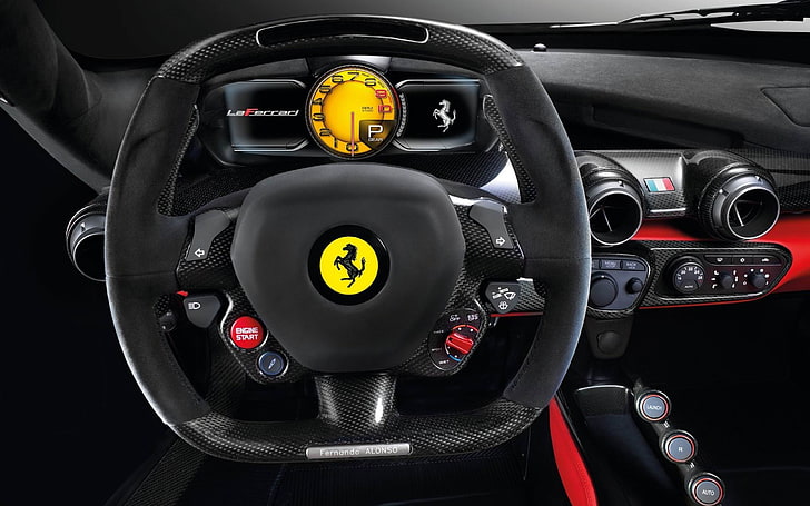 2014 Ferrari LaFerrari Auto HD Desktop Wallpaper 0.., black Ferrari steering wheel, HD wallpaper