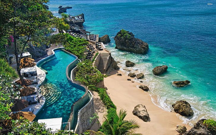 Пляж, пляжи, 2880x1800, Ayana, Resort, Spa, Отель, Бали, Индонезия, Азия, HD обои