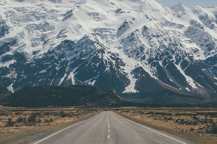 пейзаж, гора Аораки Кук, Новая Зеландия, горы, природа, дорога, HD обои