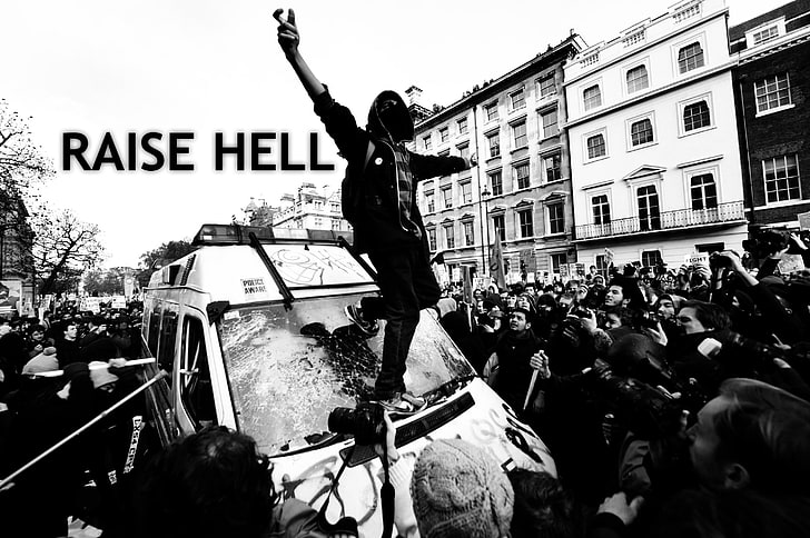 Raise Hell photo, punk, monochrome, HD wallpaper